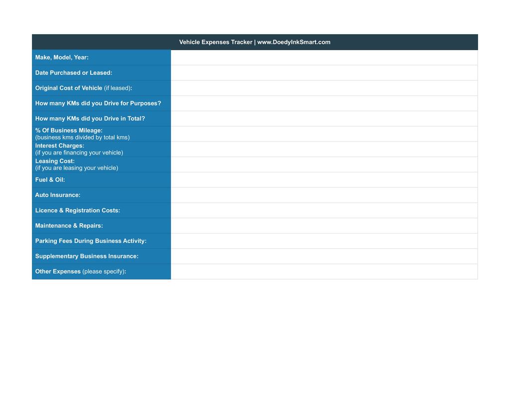 Doedy Inksmart Vehicle Expenses Tracker Spreadsheet